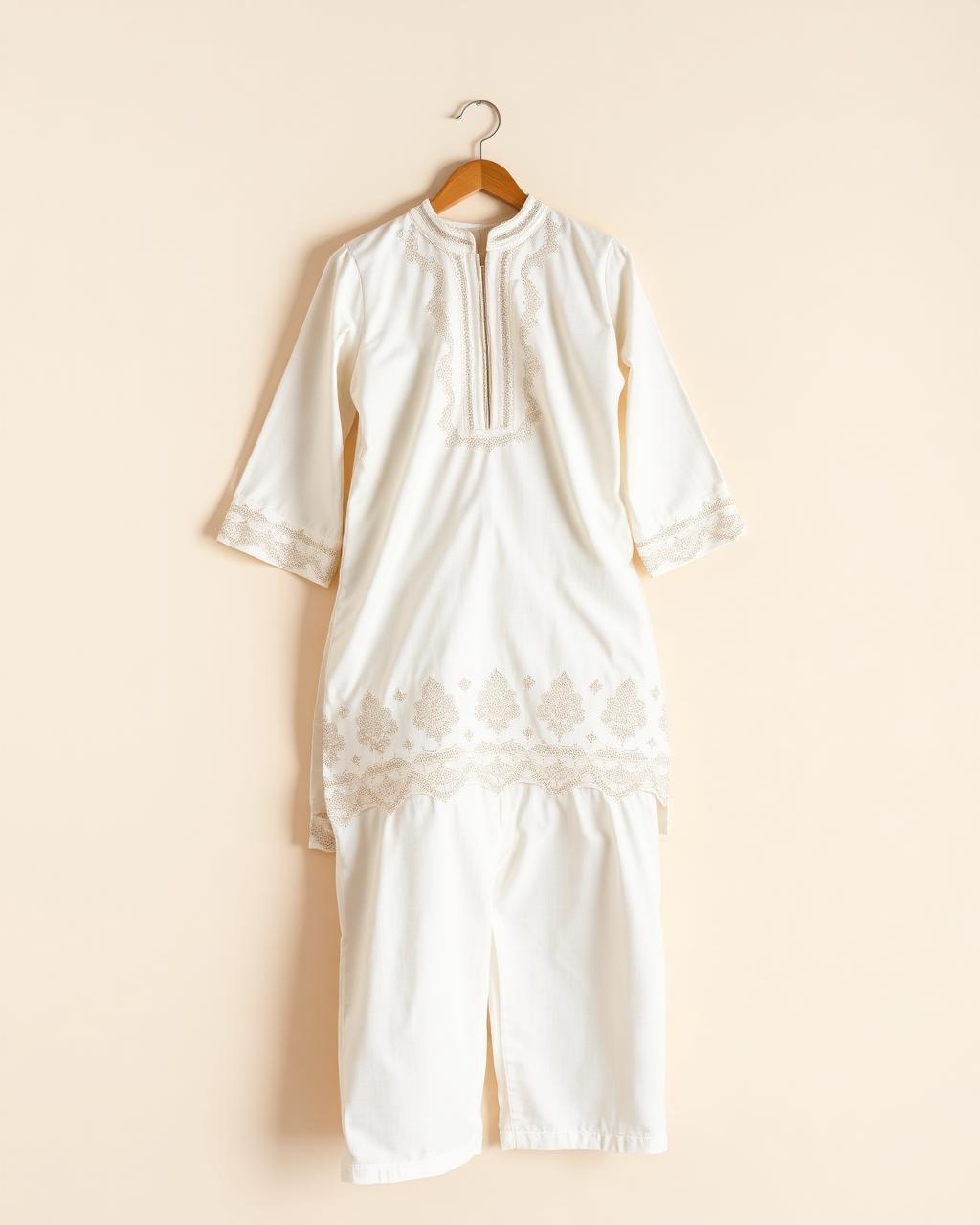 Safed Mirror Kurta Set